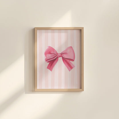 Pink Bow Print, Coquette Print, Soft Feminine Wall Art, Pink Nursery Print, Girly Wall Art, Trendy Wall Art, Bedroom Wall Decor, Pink Stripe