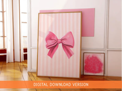 Baby Girl Nursery Printable Art DIGITAL DOWNLOAD | Pink Bow Nursery Print, Girly Nursery Poster, Ribbon Nursery Poster Printable Wall Decor