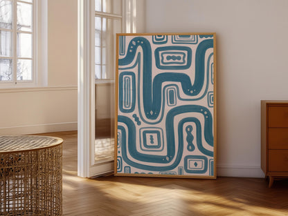 Maximalist Blue Abstract Wall Art Print | Navy Abstract Art, Minimalist Navy Wall Art, Blue Line Art Print, Blue Abstract Art Decor Print