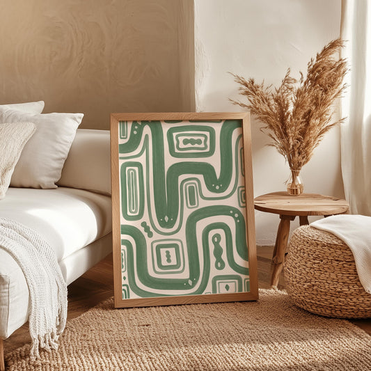 Sage Green Abstract Line Art Print | Aesthetic Sage Green Wall Art, Abstract Green Decor, Maximalist Sage Poster, Japandi Decor for Bedroom