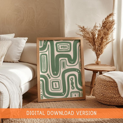 Green Paths Abstract Print DIGITAL DOWNLOAD | Sage Abstract Digital Wall Art, Green Line Art Print, Green Bedroom Decor, Japandi Digital Art