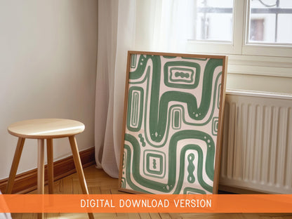 Green Paths Abstract Print DIGITAL DOWNLOAD | Sage Abstract Digital Wall Art, Green Line Art Print, Green Bedroom Decor, Japandi Digital Art