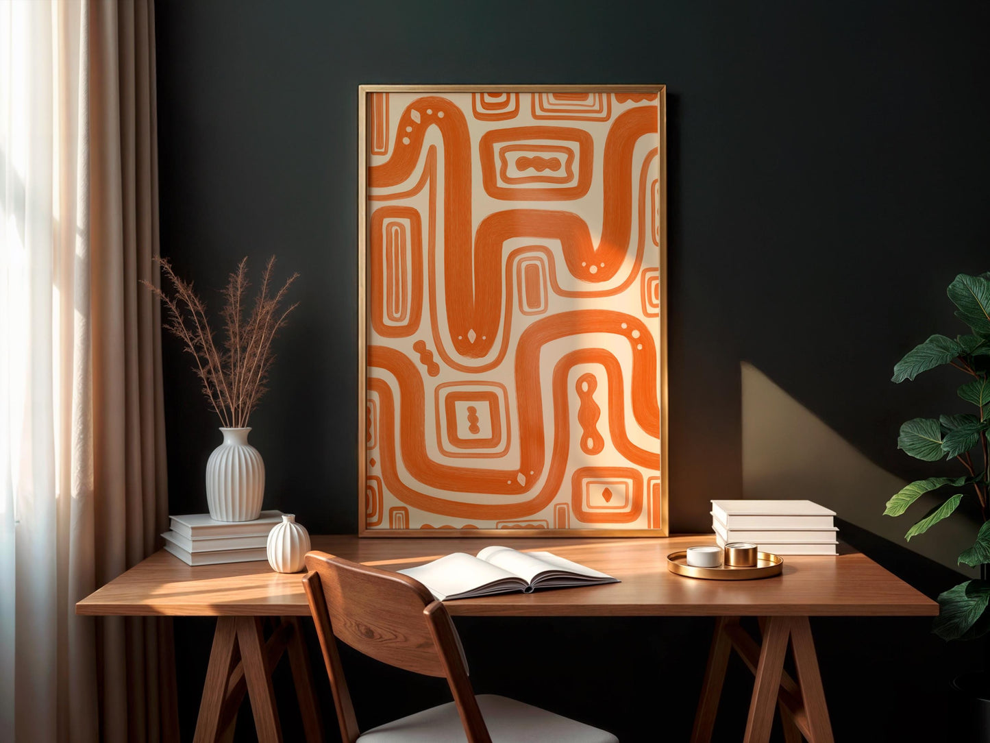 Orange Maximalist Wall Art Print | Burnt Orange Abstract Wall Art, Orange Bedroom Prints, Orange Gallery Wall Prints, Matisse Style Prints