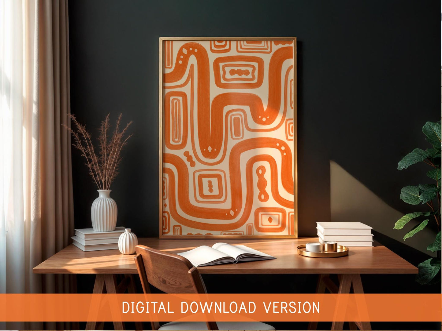 Orange Paths Abstract Wall Art DIGITAL DOWNLOAD | Orange Line Art Print, Digital Abstract Art, Printable Orange Wall Decor, Digital Poster
