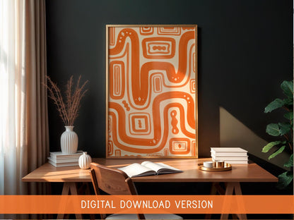 Orange Paths Abstract Wall Art DIGITAL DOWNLOAD | Orange Line Art Print, Digital Abstract Art, Printable Orange Wall Decor, Digital Poster