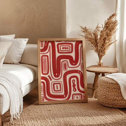 Modern Abstract Red Art Print | Trendy Living Room Burgandy Accent Wall Decor Red, Red Organic Shapes Poster, Red Maximalist Wall Art Prints