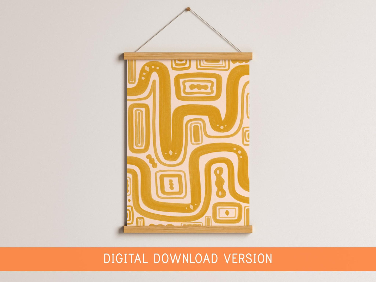 Mustard Paths Abstract Wall Art DIGITAL DOWNLOAD | Yellow Abstract Digital Art, Japandi Style Hand Drawn Abstract Poster In Mustard Yellow