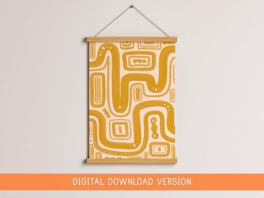 Mustard Paths Abstract Wall Art DIGITAL DOWNLOAD | Yellow Abstract Digital Art, Japandi Style Hand Drawn Abstract Poster In Mustard Yellow