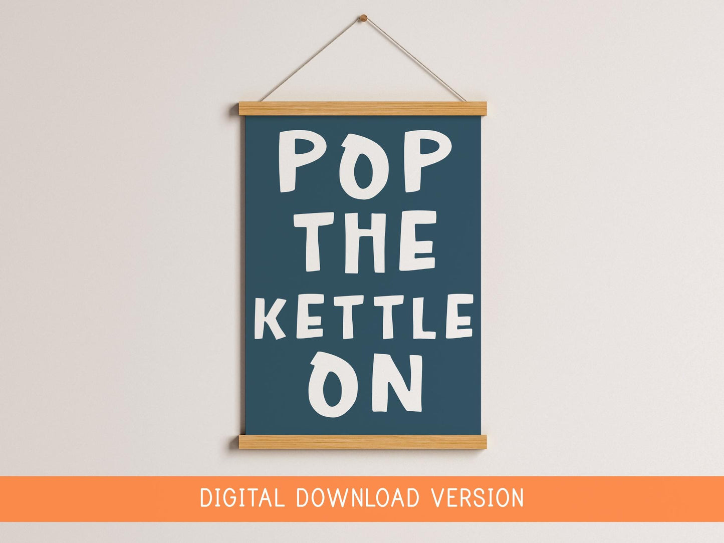 Pop The Kettle On Sage DIGITAL DOWNLOAD | Navy Blue Kitchen Digital Art, Navy Kettle On Digital Print, Diner Kitchen Style Instant Download