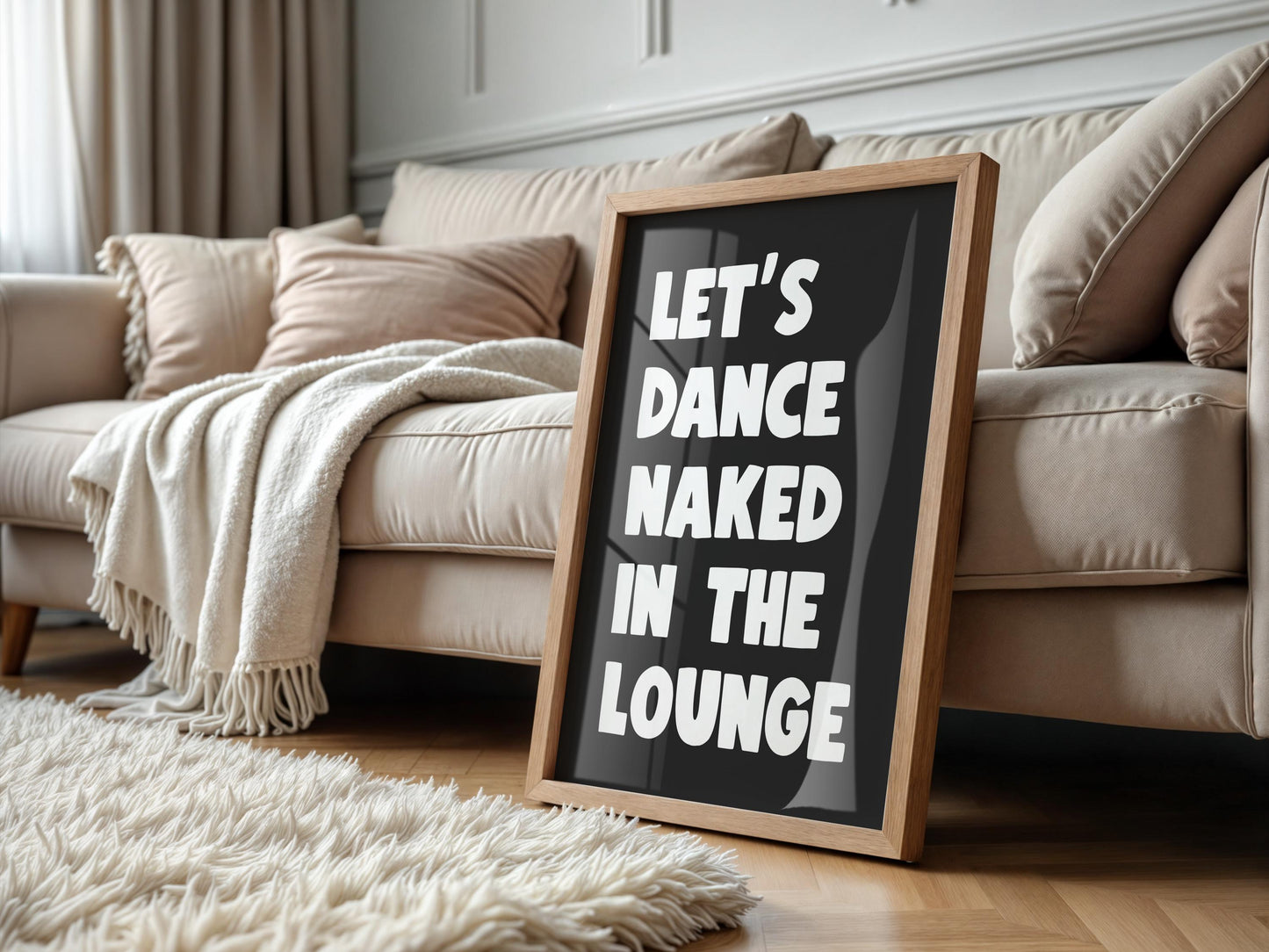 Let's Dance Naked In The Living Room Print | Black & White Living Room Print, Lets Get Naked Retro Quote Print, Get Naked Quote Black White