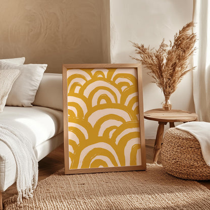 Modern Yellow Abstract Line Art Print | Modern Mustard Print, Warm Yellow Wall Art, Abstract Brush Stroke Print in Mustard Yellow A3 A4 A5