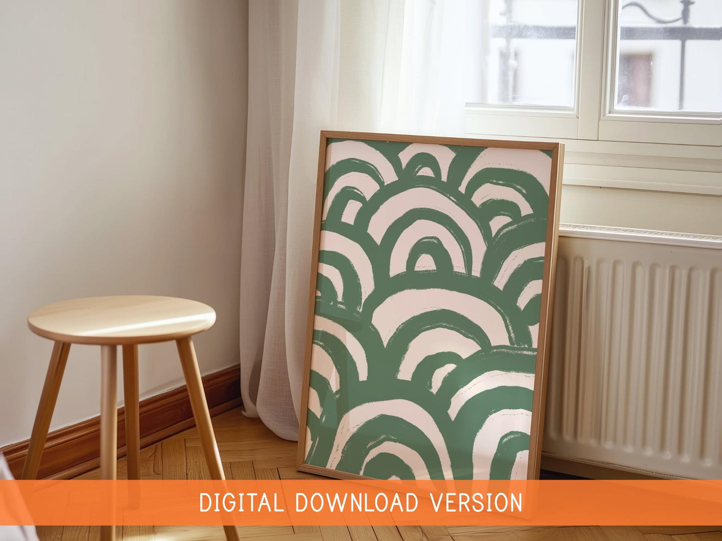 Sage Green Calming Wall Art DIGITAL DOWNLOAD | Soothing Line Art Print, Wavey Green Print, Digital Decor for Sage Green Bedroom Abstract