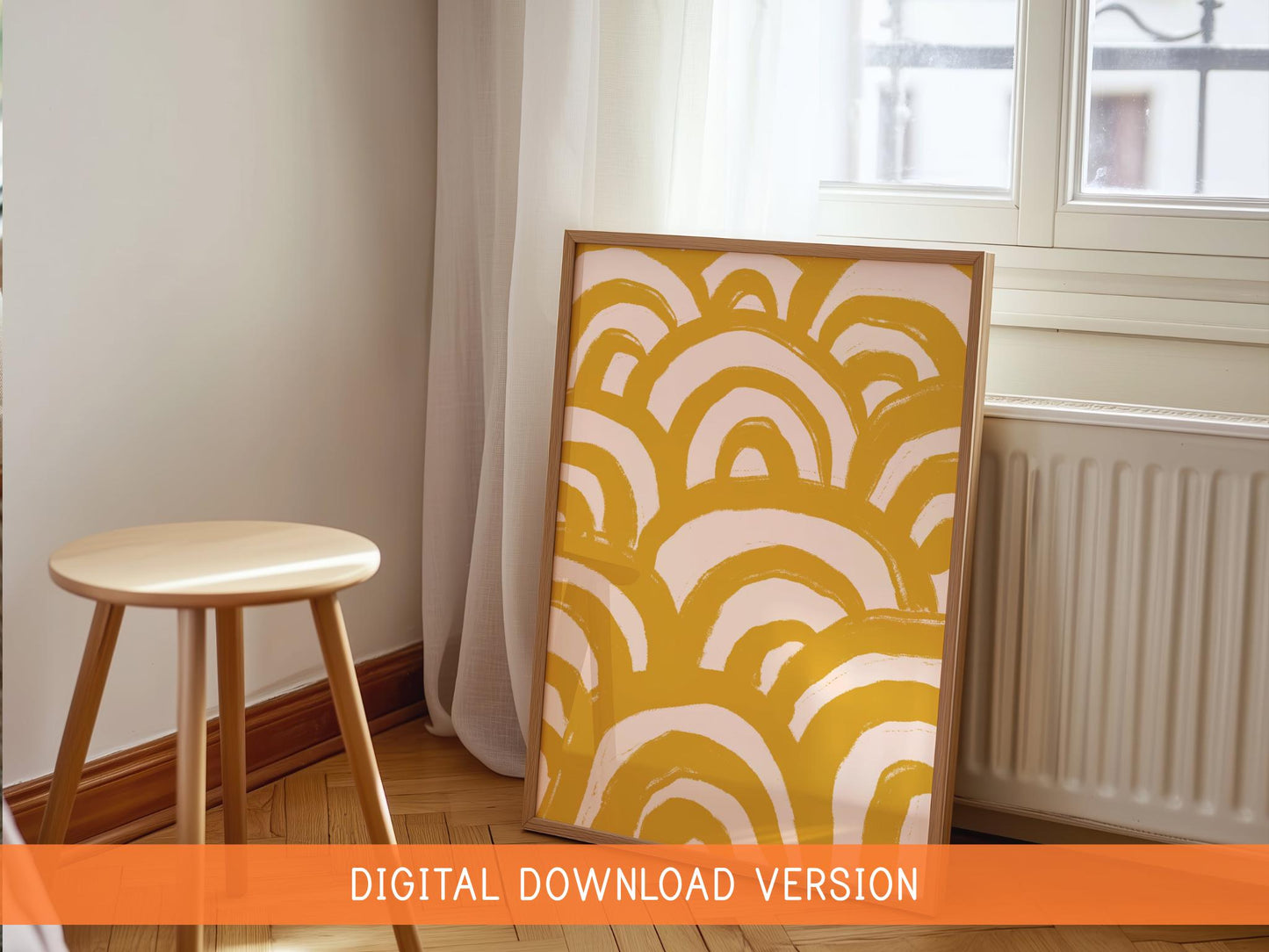 Mustard Waves Abstract Wall Art DIGITAL DOWNLOAD | Yellow Abstract Digital Art, Japandi Style Hand Drawn Abstract Poster In Mustard Yellow