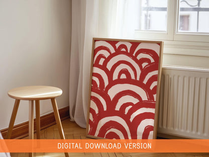 Abstract Red Wave Print DIGITAL DOWNLOAD | Modern Line Art Poster for Red Gallery Wall, Printable Red Bedroom Decor, Red Wall Art Printable