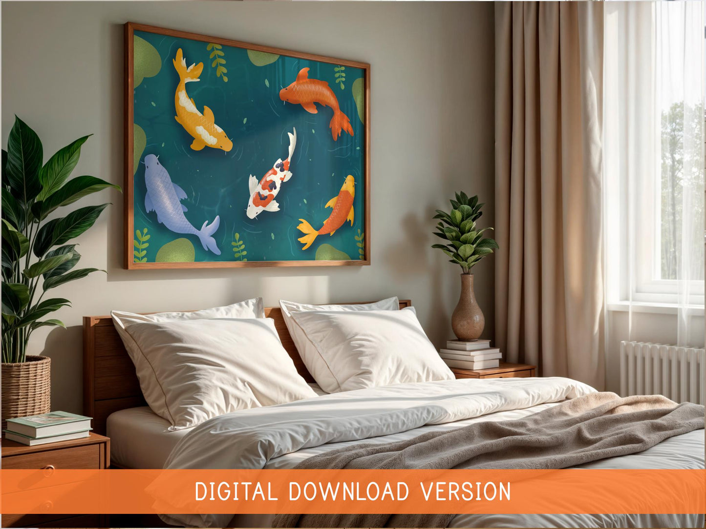 Kawaii Pond Illustration Print DIGITAL DOWNLOAD | Digital Illustration of Koi Pond, Cosy Illustrations, Kawaii Poster Illustration Drawing