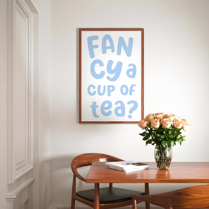 Fancy A Cuppa Blue Kitchen Print | Blue Kitchen Quote, Pale Blue Kitchen Decor, Fancy a Cuppa Blue, Blue Tea Time Print, Cuppa Tea Poster