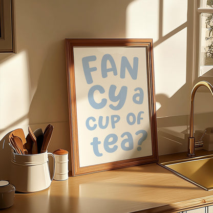 Fancy A Cuppa Blue Kitchen Print | Blue Kitchen Quote, Pale Blue Kitchen Decor, Fancy a Cuppa Blue, Blue Tea Time Print, Cuppa Tea Poster