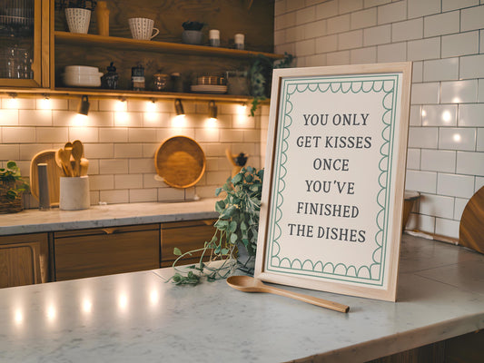 Dishes Before Kisses Kitchen Print | Rustic Kitchen Wall Art, Cottagecore Kitchen Prints, Country Cottage Vintage Kitchen Print A3 A4 A5