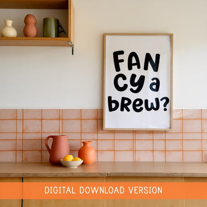 Fancy a Brew Print DIGITAL DOWNLOAD | Yorkshire Tea Print Digital, Printable Tea Lover Art, Black White Brew Print, Digital Kitchen Wall Art