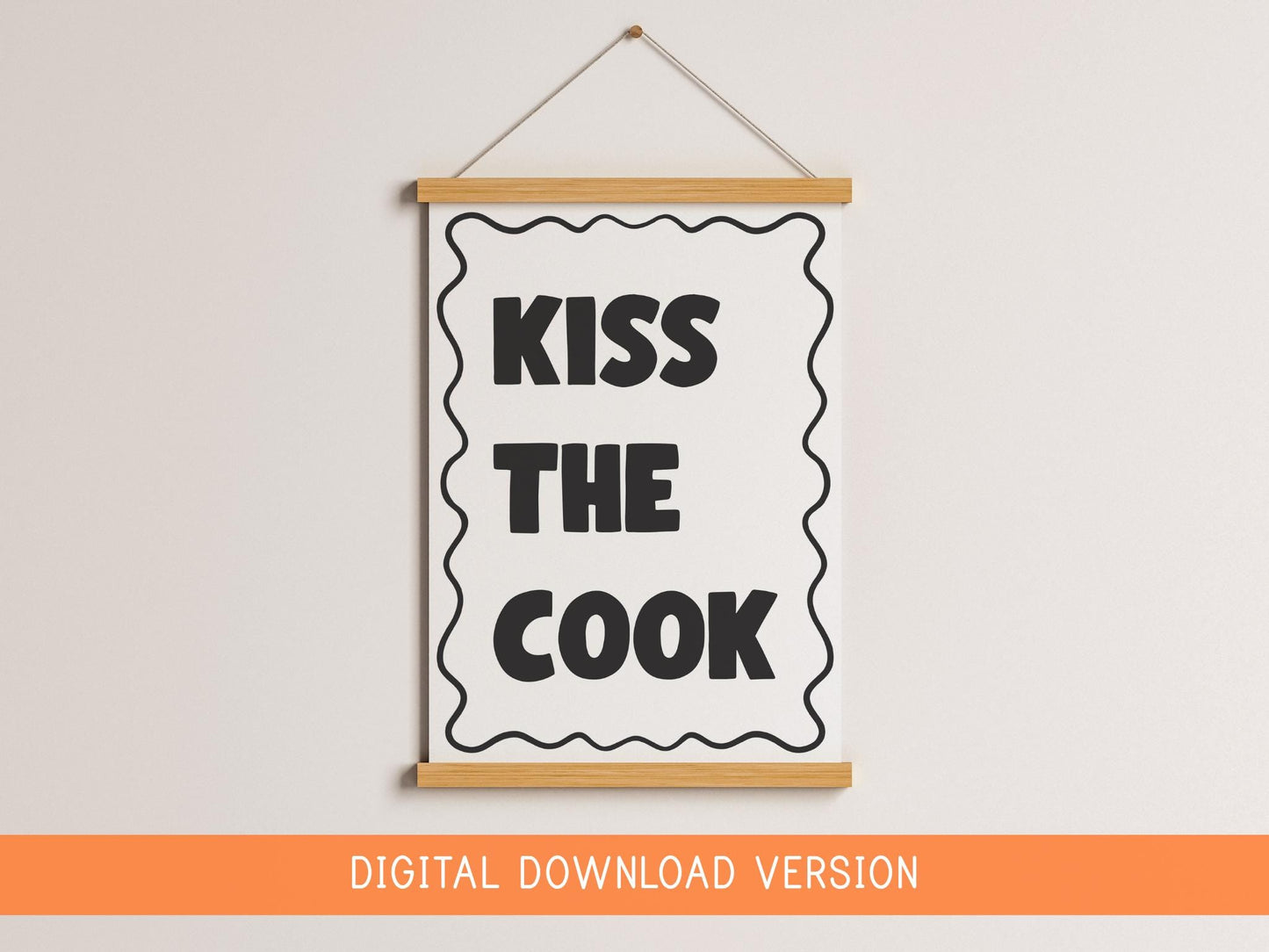 Kiss The Cook Digital Print DIGITAL DOWNLOAD | Printable Kitchen Sign, Black White Kitchen Decor, Digital Kitchen Kisses Poster, Cute Signs