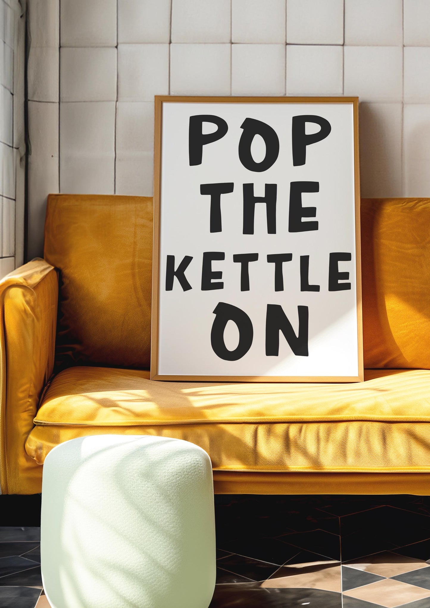 Pop The Kettle On Retro Kitchen Print | Black and White Kitchen Print, Monochrome Kitchen Prints, Aesthetic Kitchen Print, Cuppa Kitchen Art