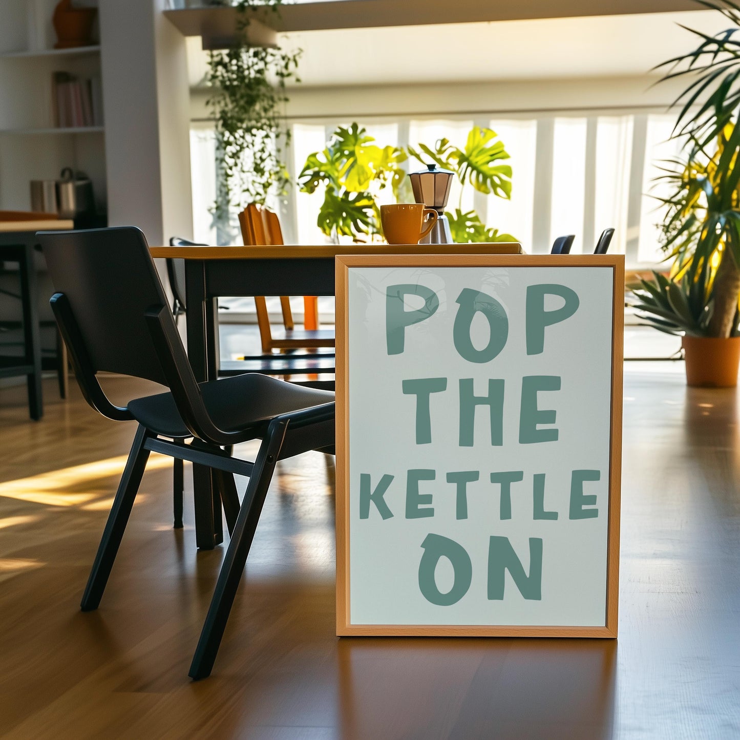 Sage Green Pop The Kettle On Print for Kitchen & Dining Room