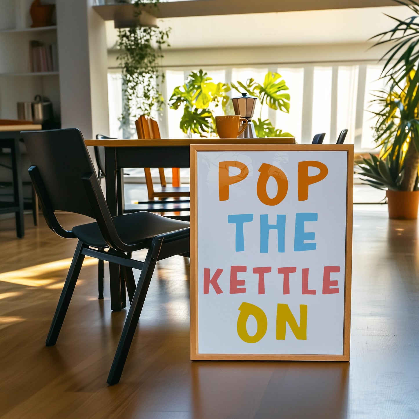 Pop The Kettle On Kitchen Print | Colorful Kitchen Prints, Quirky Bold Kitchen Print, Abstract Kitchen Wall Art, Bold Rainbow Kitchen Art
