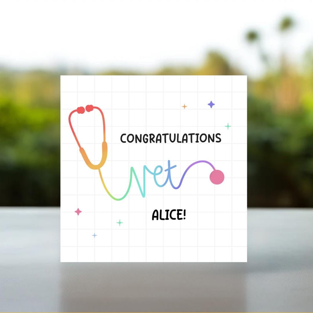 Personalised Vet Graduation Card | Vet Graduation Gift, Vet Student graduation card, Custom Becoming A Qualified Vet, DVM Congratulations
