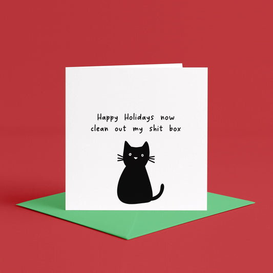 Funny Black Cat Holiday Card | Happy Holidays Card for Cat Lovers, Holiday Greetings From The Cat, Naughty Cat Thanksgiving Cards, Holidays