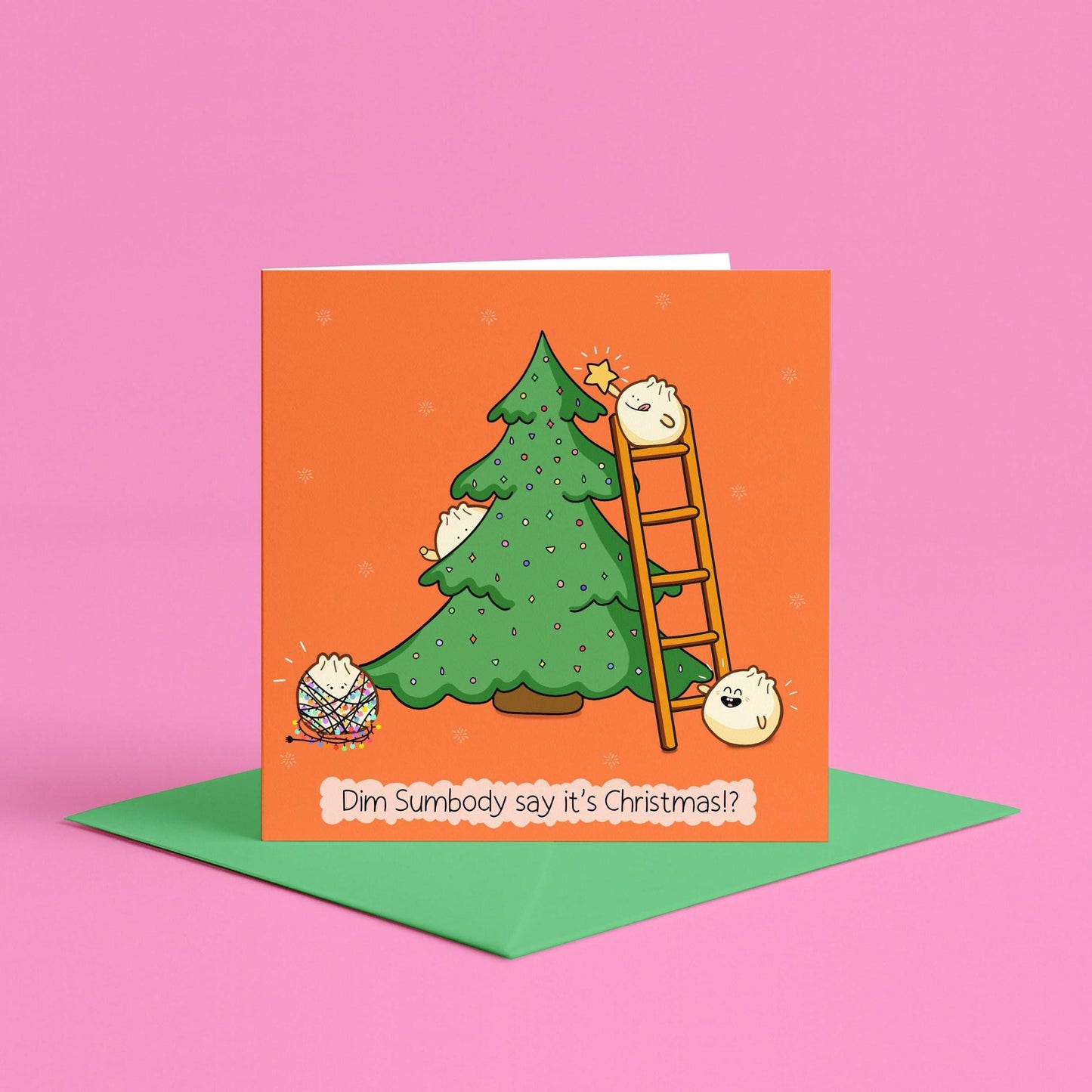 Dim Sum Punny Christmas Card | Foodie Pun Christmas Card, Illustrated Kawaii Japanese Style Food Christmas Card, Quirky Cute Christmas Card