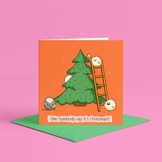 Dim Sum Punny Christmas Card | Foodie Pun Christmas Card, Illustrated Kawaii Japanese Style Food Christmas Card, Quirky Cute Christmas Card