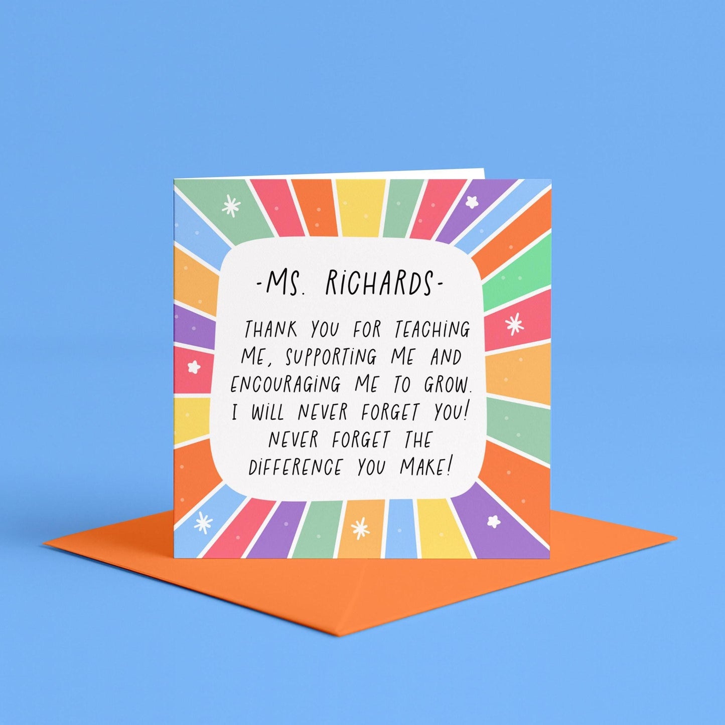 Personalised Teacher Thank You Card | Custom end of school Thank You Teacher Card, Personalised Teacher Appreciation Card for end of school