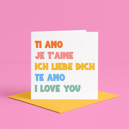 I Love You In Five Languages Card | Simple I Love You Card, I Love You Card Multilingual, Cute I Love You Cards, Colourful I Love You Card