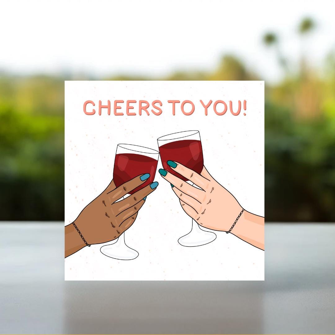 Cheers To You Card | Congratulations Bestie Card, Girly Celebration Card, Card for Bestie, Simple Greetings Card, Birthday Card, Girly Card