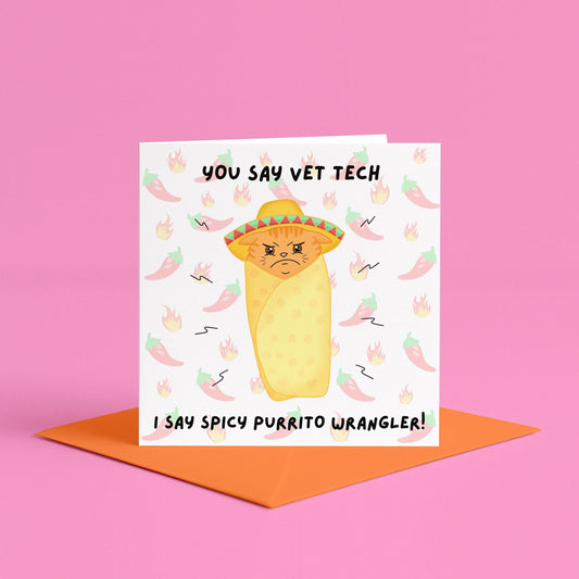 Vet Tech spicy cat card | Vet tech week card, LVT birthday card, vet tech birthday card, vet tech birthday gift, funny veterinary tech card