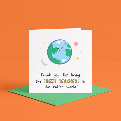 Thank You For Being The Best Teacher In The World Card | Best Teacher Card, Goodbye Card for Teacher, Leaving Card for Favourite Teacher