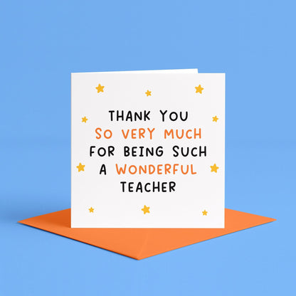 Thank You Teacher Cards | For a Wonderful Teacher Card, Best Teacher Ever Card, Teacher Appreciation Cards, Thank You to My Teacher Cards