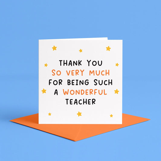 Thank You Teacher Cards | For a Wonderful Teacher Card, Best Teacher Ever Card, Teacher Appreciation Cards, Thank You to My Teacher Cards