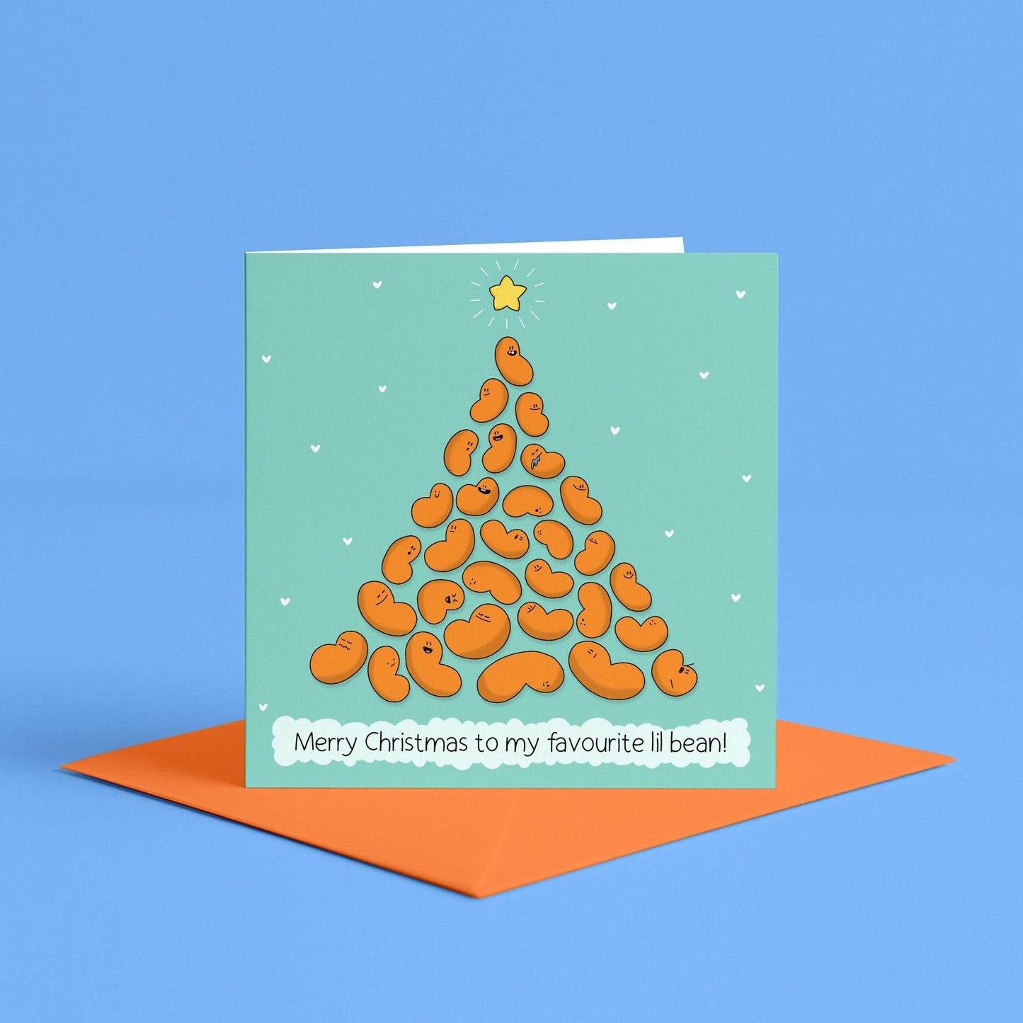 Merry Christmas Bean Card | Kawaii Food Christmas Card, To My Favourite Bean, Cute Christmas Cards for Bestie, Bean Christmas Card for her