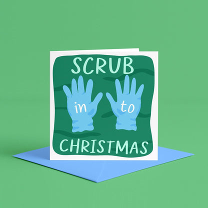Scrub Into Christmas Surgical Card | surgical nurse, orthopedic surgeon, medicine christmas surgical card, surgeon christmas card for doctor