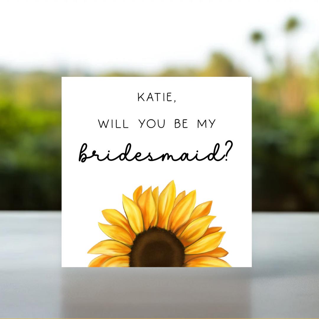 Personalised Sunflower Bridesmaid Proposal Card | Bridesmaid Proposal Card with Name On Floral, Personal Name Card for Bridesmaid Box