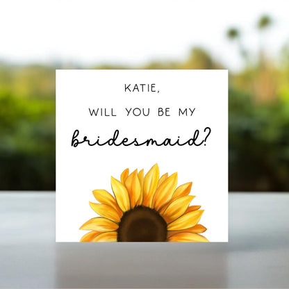Personalised Sunflower Bridesmaid Proposal Card | Bridesmaid Proposal Card with Name On Floral, Personal Name Card for Bridesmaid Box