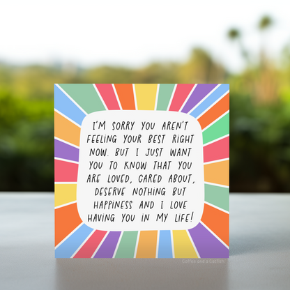 Sending happy thoughts your way card, Cheer up card for friends, Uplifting card for loved ones, Encouragement greeting card for tough times, Positive message card for someone special, mental health card for anxiety, cheer up breakup card for him