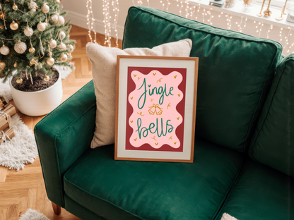 'Jingle Bells' Pink, Red & Green Christmas Print