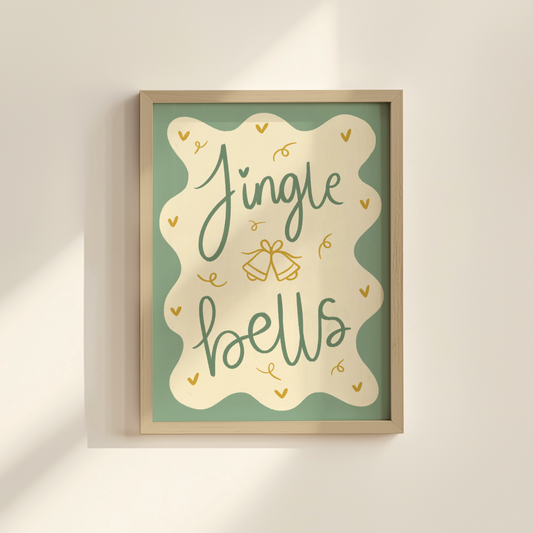 'Jingle Bells' Sage & Cream Christmas Print