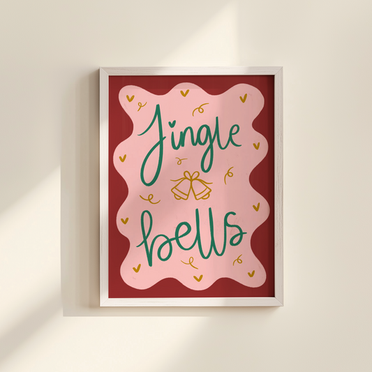 'Jingle Bells' Pink, Red & Green Christmas Print