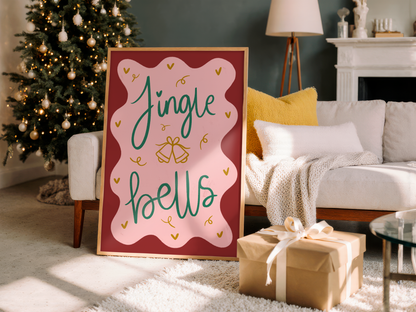 'Jingle Bells' Pink, Red & Green Christmas Print