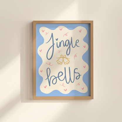 'Jingle Bells' Blue & Cream Christmas Print