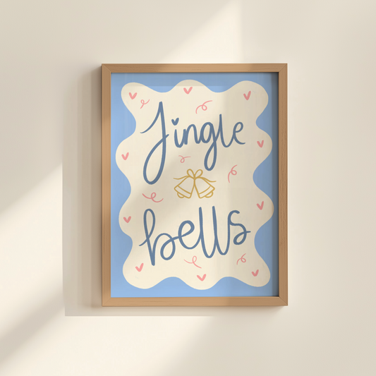 'Jingle Bells' Blue & Cream Christmas Print