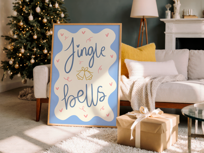 'Jingle Bells' Blue & Cream Christmas Print